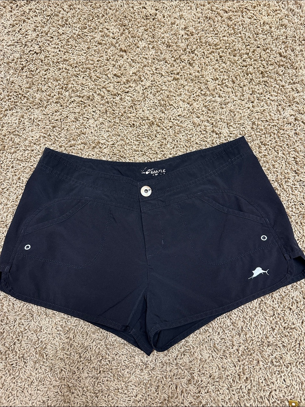 Pelagic Navy Women's Athletic Shorts with Dolphin Logo